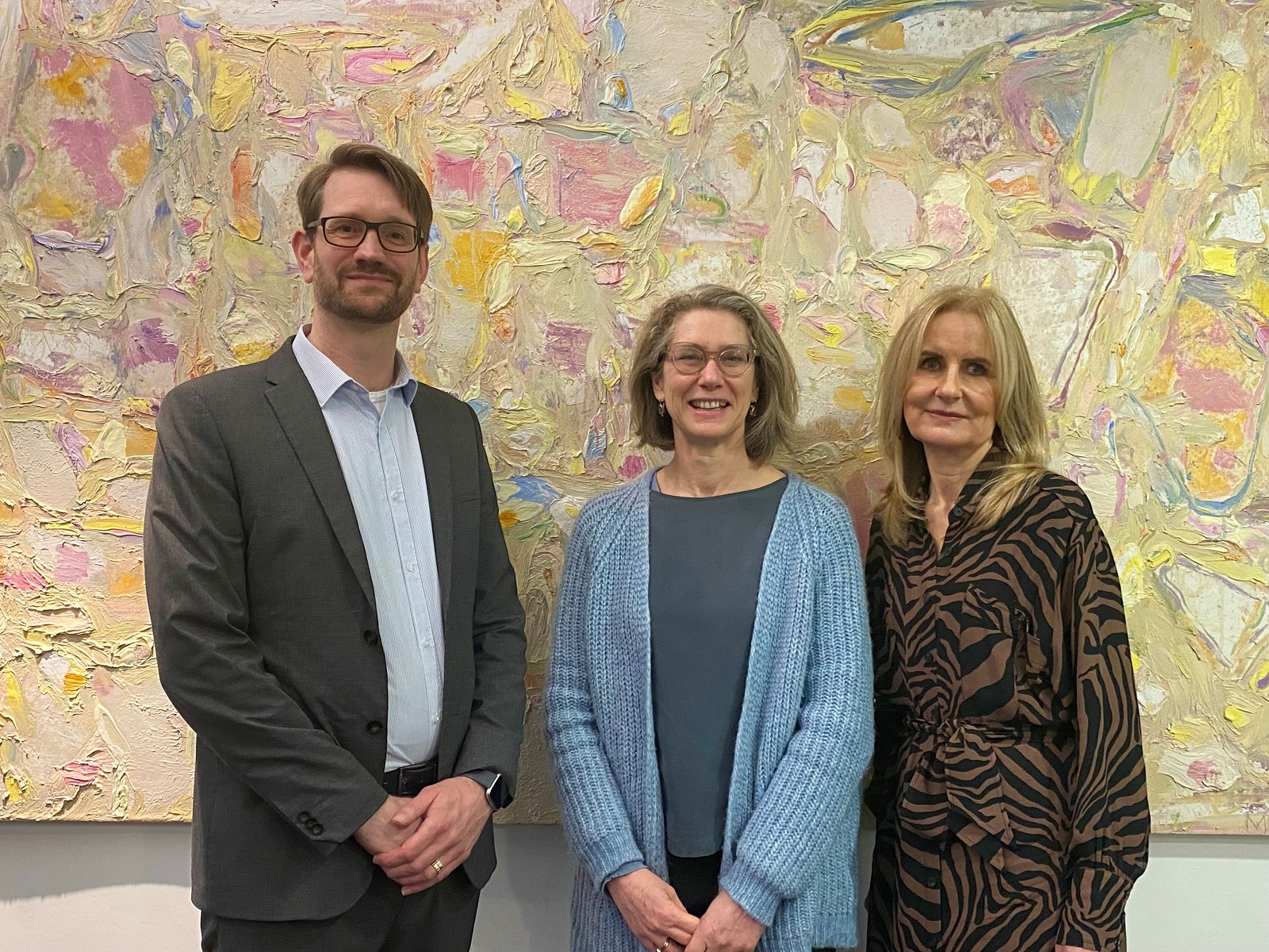 The cultural department of the Dutch Embassy in the UK, with Cultural Counsellor Astrid de Vries in the middle, Policy Officer Koen Guiking on the left and Support Officer Trudy Barnes on the right.