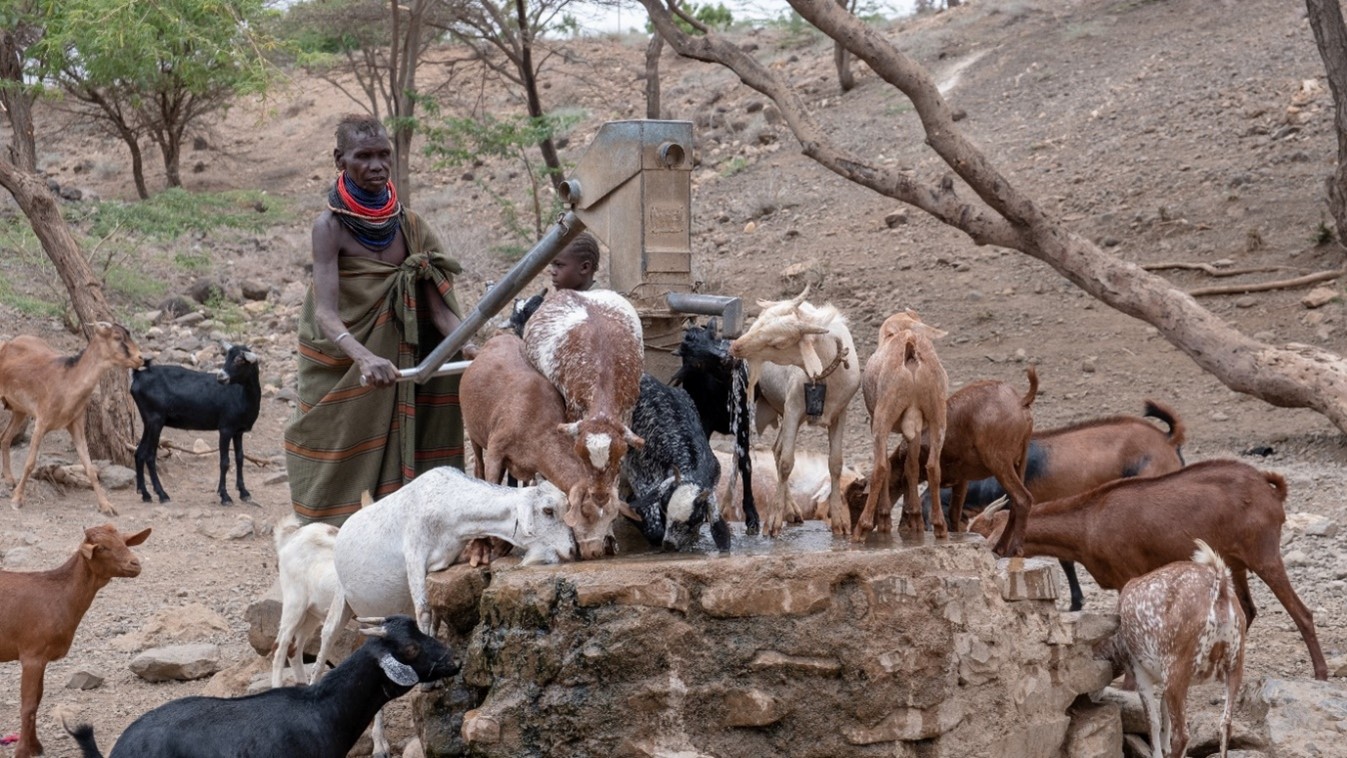 A lady pumping water from a borehole. Credit: Martin Mwangi / International Alert