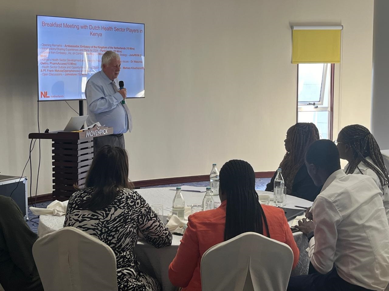 Ambassador Maarten Brouwer delivering his welcome speech at the Health Breakfast Meeting 