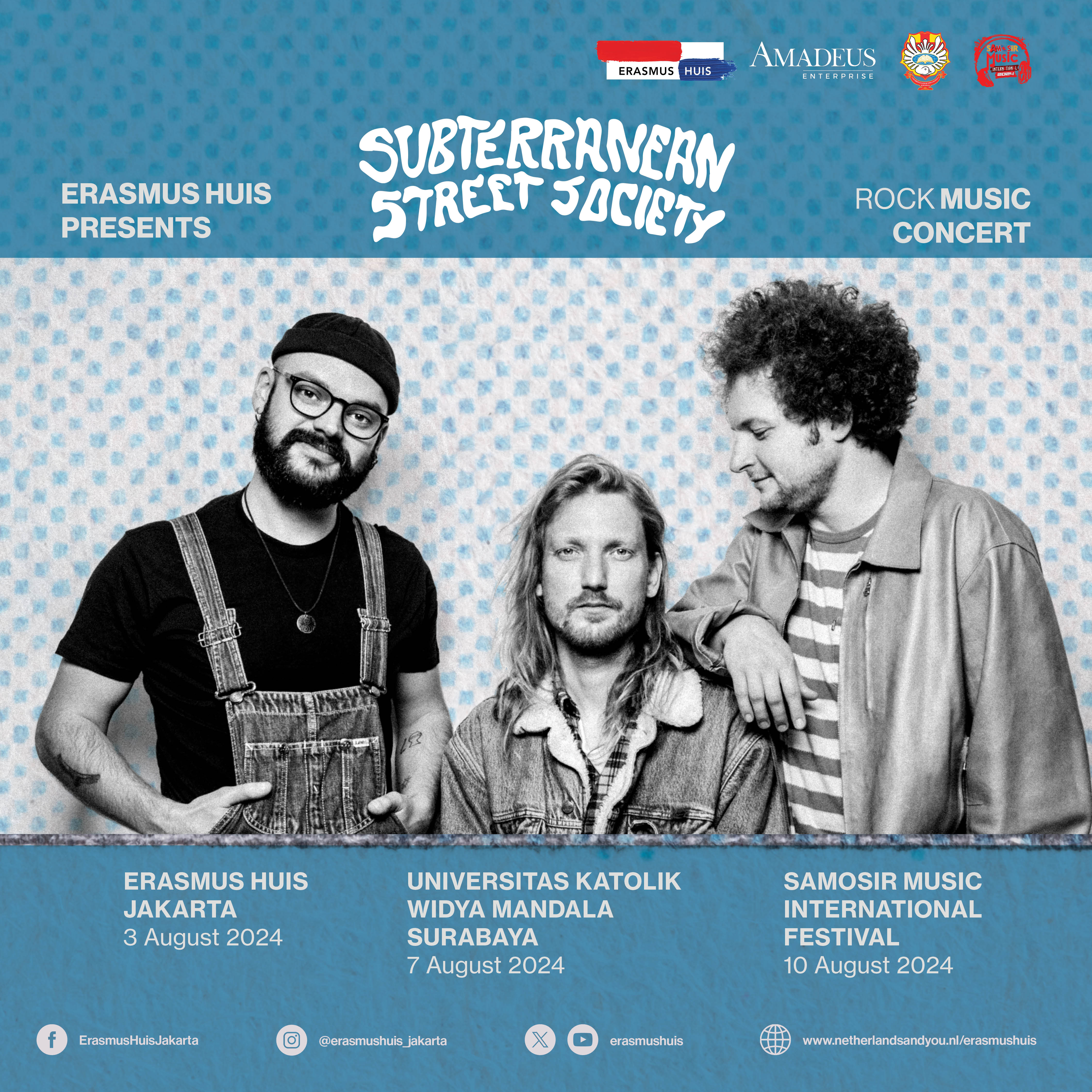 Poster of Subterranean Street Society with their band photo and schedule of their concerts
