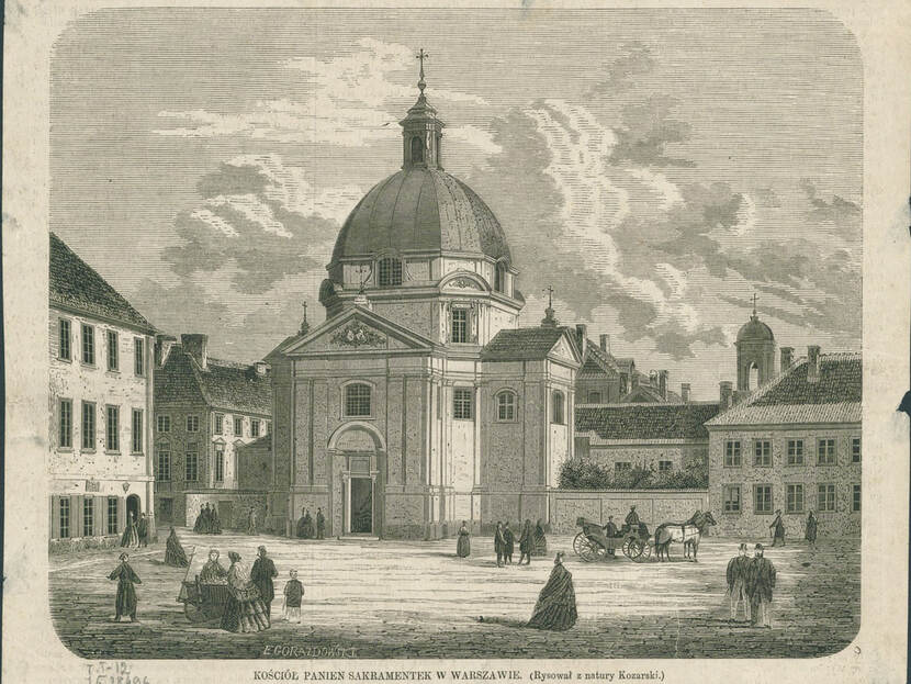 St. Kazimierz Church in Warsaw Project by Tylman van Gameren. Grafiek van A. Kozarski (1836).