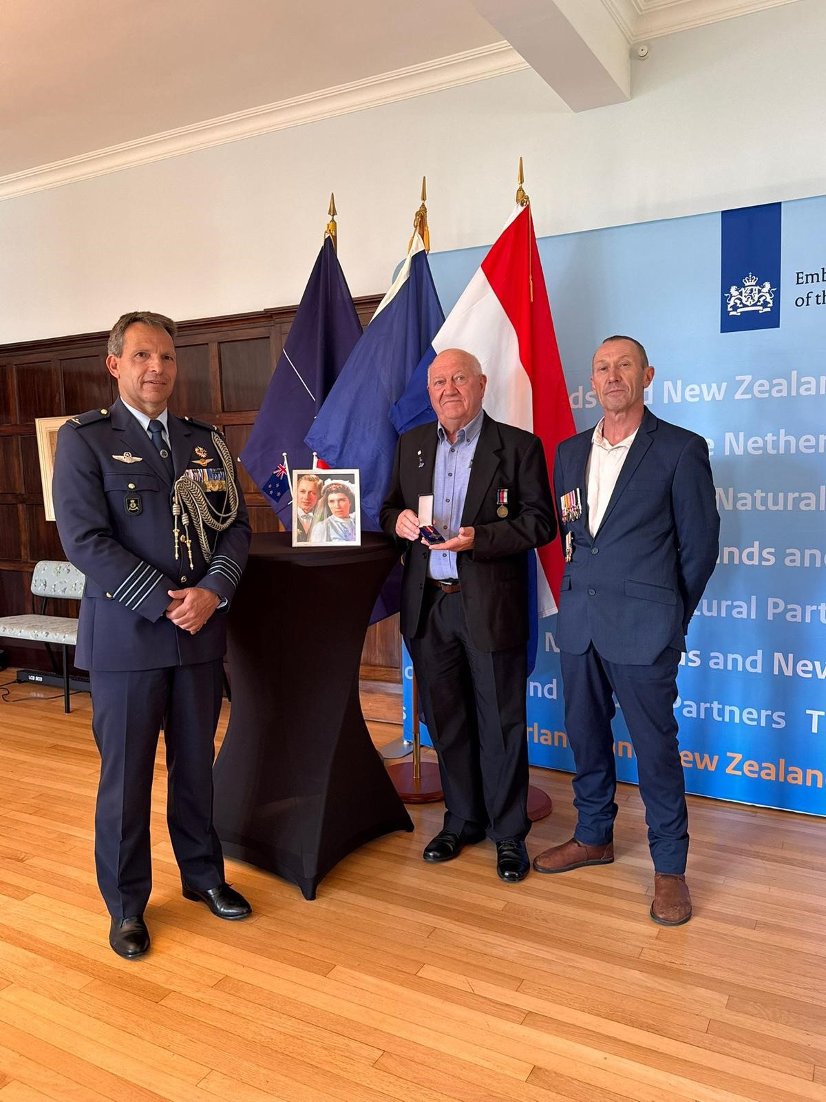 Colonel Verhaaf presents the Mobilisation War Cross to Joseph and Aaron Gielen 