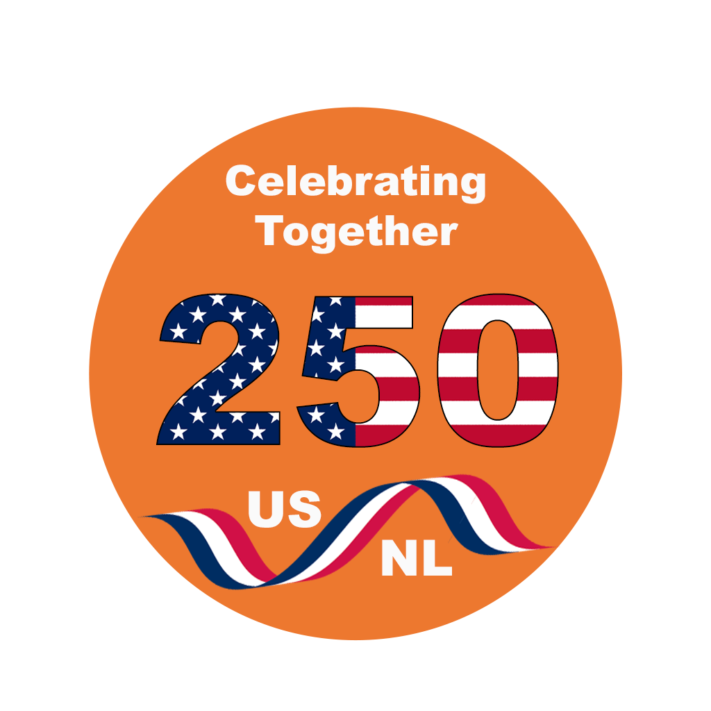 Orange logo with 250 in the colors of the American flag  
