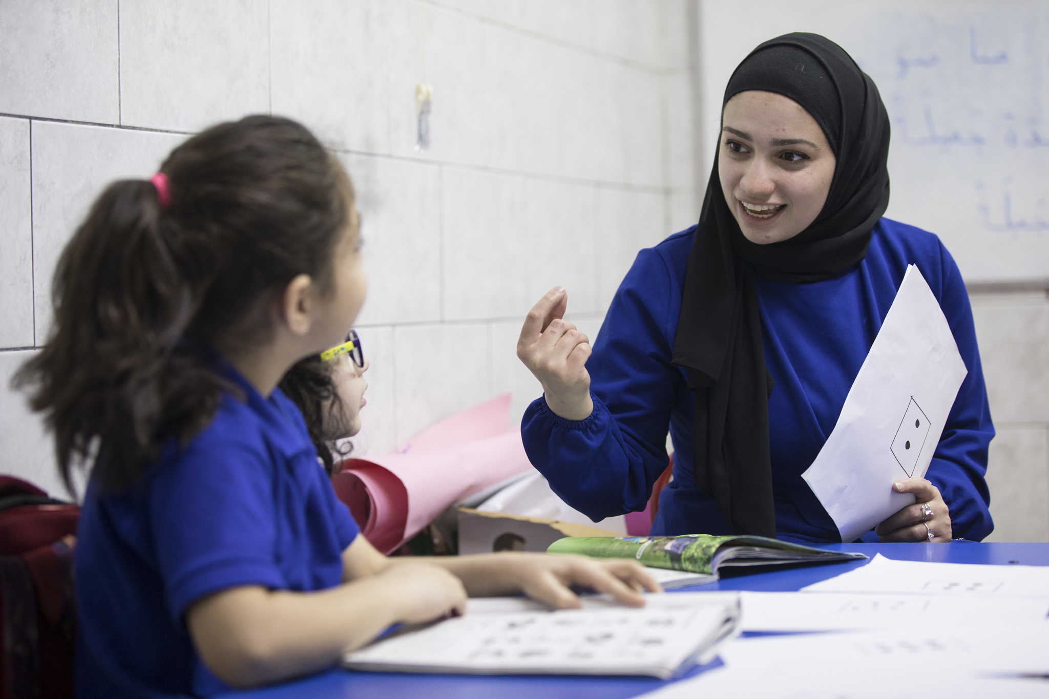 Jordanian Mais Walid Al-Mousa, 26,teaches the English language in a local primary school. Mais benefits from the Job Search Club projrect implemented by the International Labour Organisation (ILO) and funded by the Kingdom of the Netherlands as part of the Prospects Partnership.