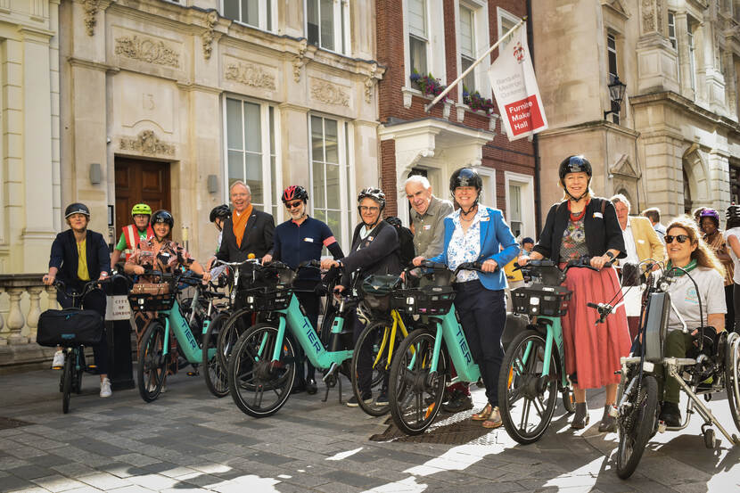 Members of Parliament (MPs) and Peers on a bicycle