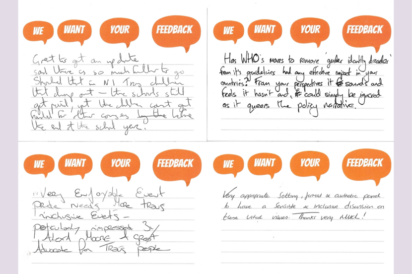 Feedback cards received after the event