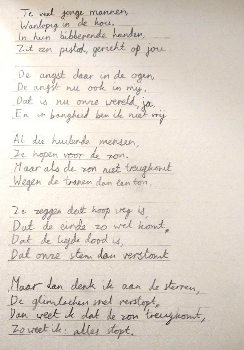 Poem made by a pupil of the Dutch Regenboogschool