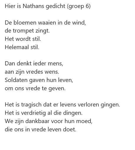 Poem made by a pupil of the Dutch Regenboogschool