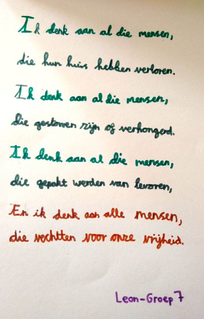 Poem made by a pupil of the Dutch Regenboogschool