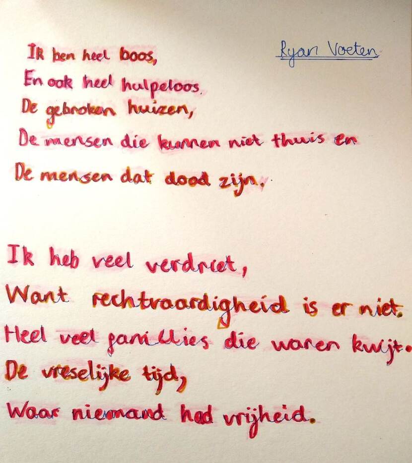 Poem made by a pupil of the Dutch Regenboogschool