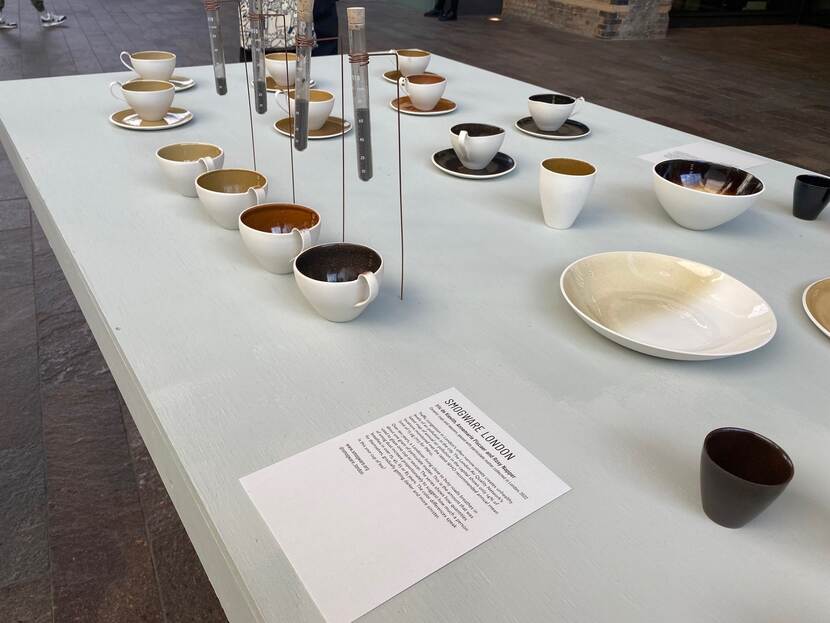 Tea set visualizing the level of air pollution in London