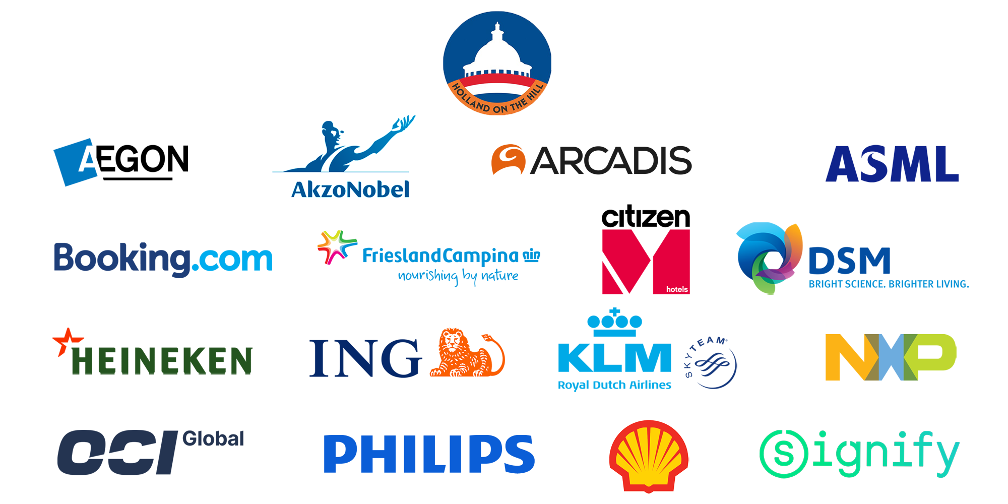 Logos of the companies that are corporate partners of the Holland on the Hill program